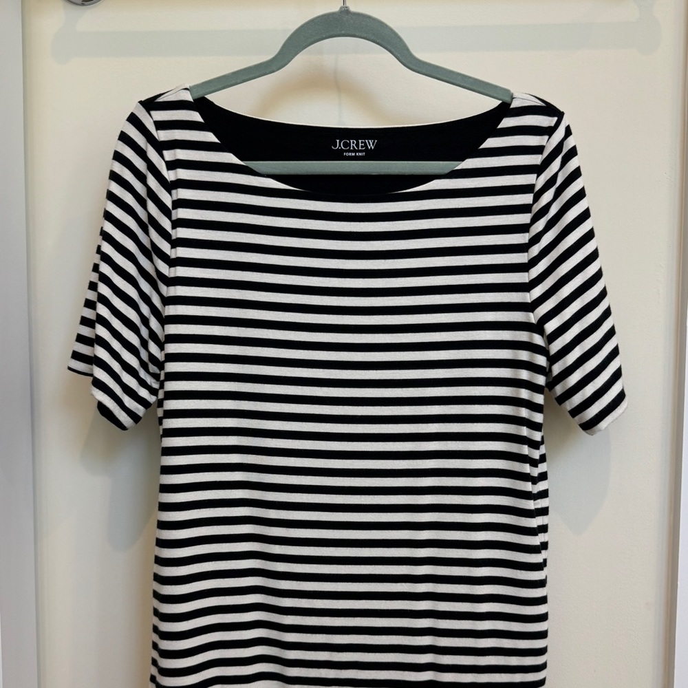 J. Crew Black and Cream Fitted Short Sleeve Tee